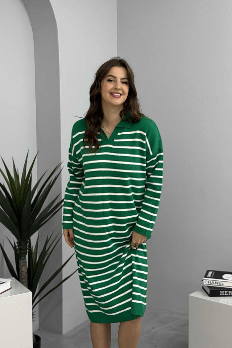 POLO NECK STRIPED LONG WOMEN DRESS GREEN/JESHILE - 2