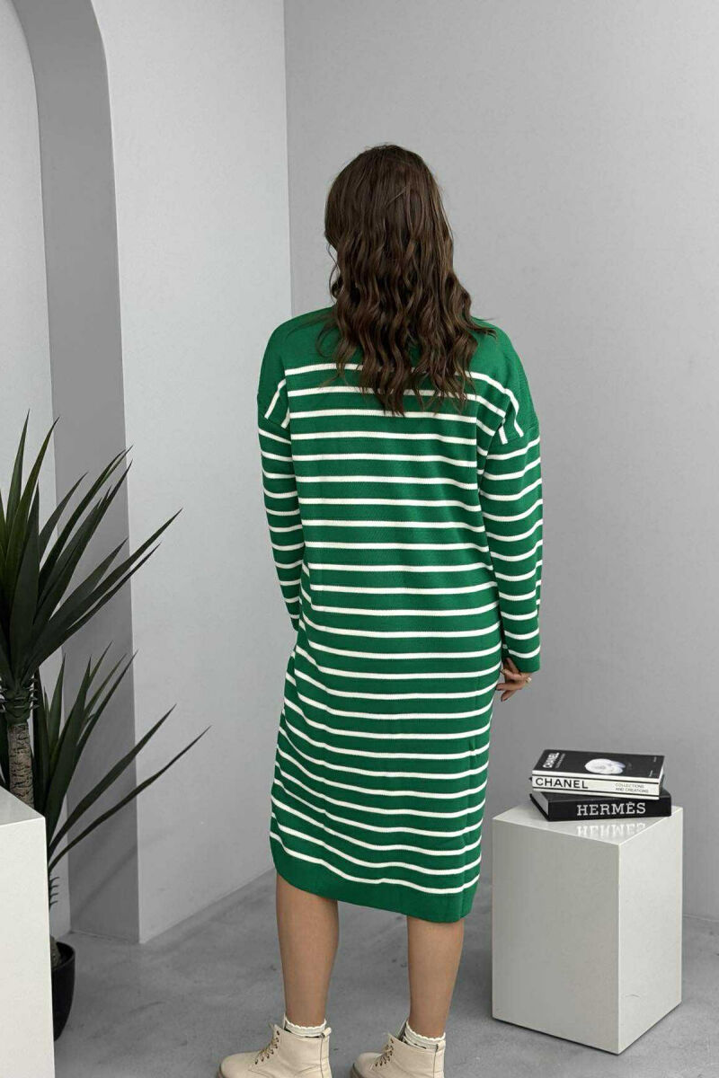 POLO NECK STRIPED LONG WOMEN DRESS GREEN/JESHILE - 4