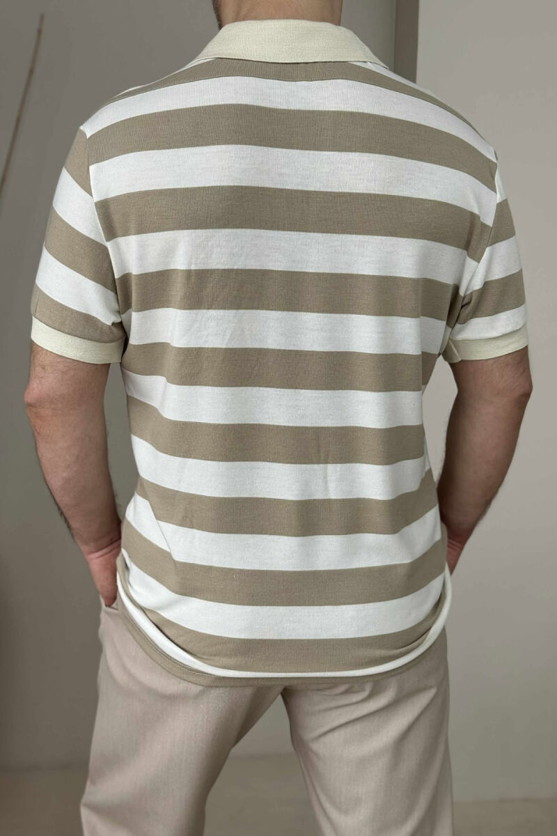 POLO NECK STRIPED MEN T-SHIRT WHITE-BEIGE/BABZH - 4