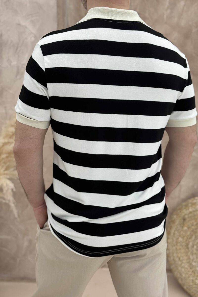POLO NECK STRIPED MEN T-SHIRT WHITE-BLACK/BAZE - 4