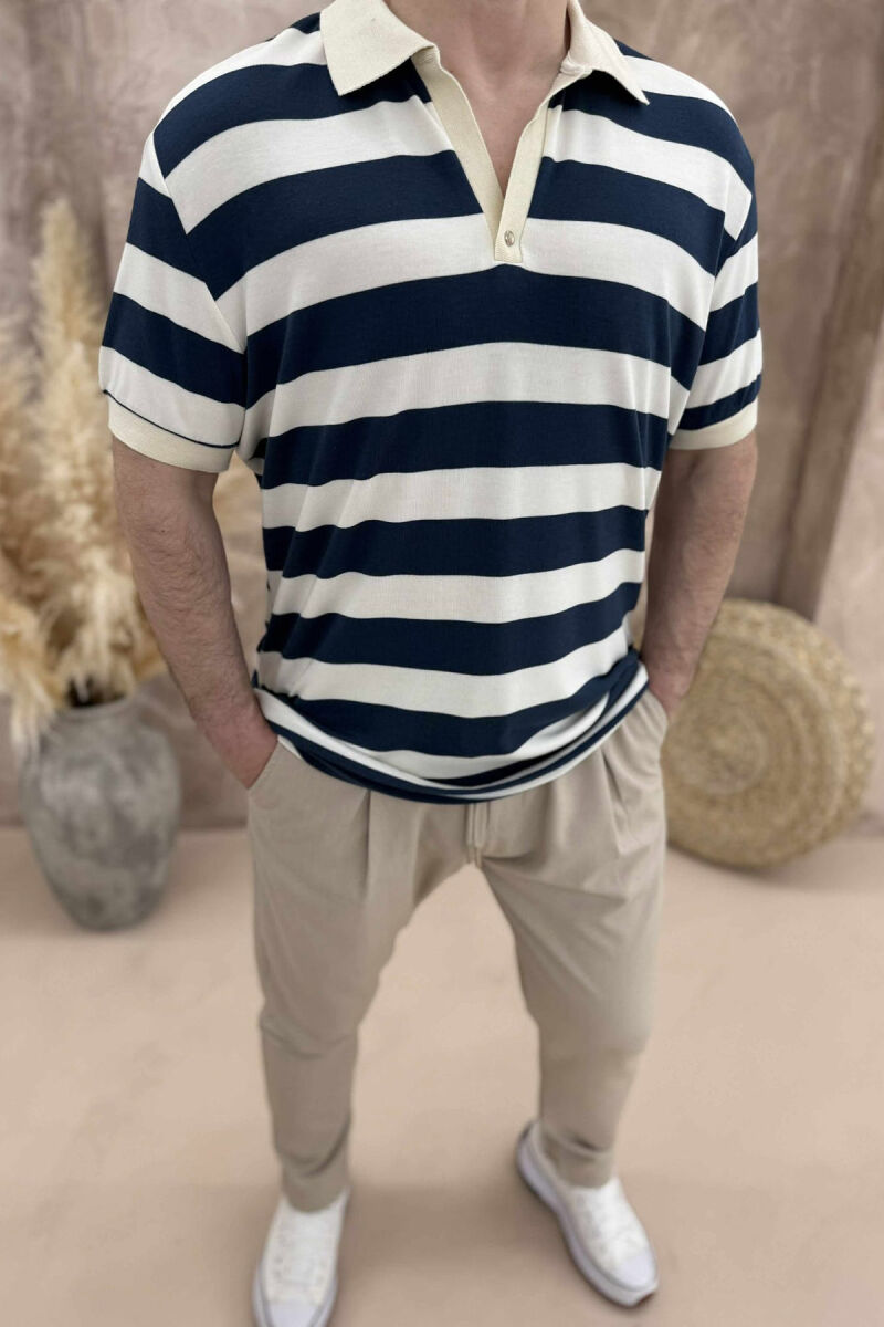 POLO NECK STRIPED MEN T-SHIRT WHITE-BLUE/BABL - 2
