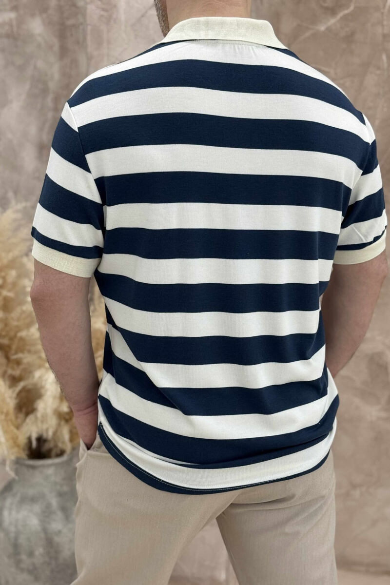 POLO NECK STRIPED MEN T-SHIRT WHITE-BLUE/BABL - 4