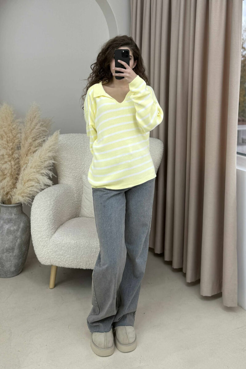 POLO NECK STRIPED SIMPLE WOMEN SWEATER YELLOW/E VERDHE - 1