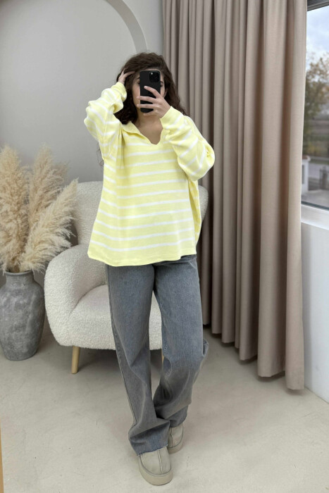 POLO NECK STRIPED SIMPLE WOMEN SWEATER YELLOW/E VERDHE - 2