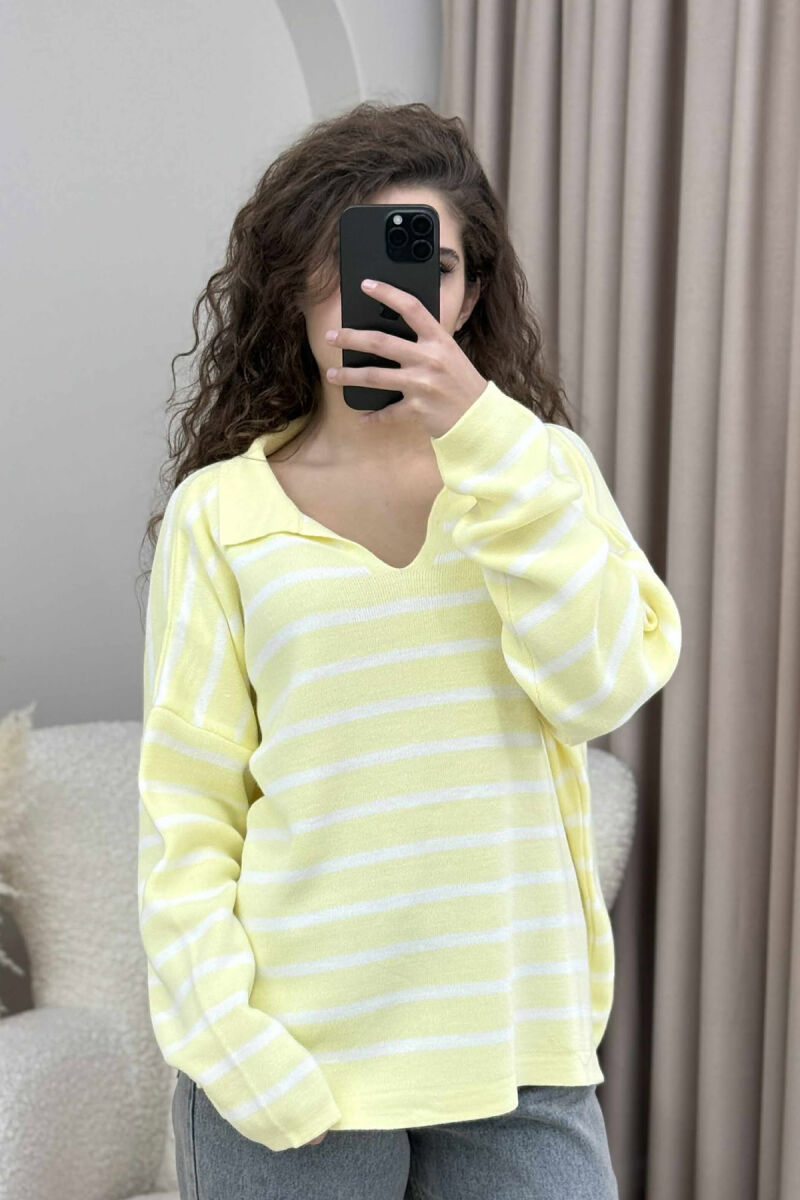 POLO NECK STRIPED SIMPLE WOMEN SWEATER YELLOW/E VERDHE - 3