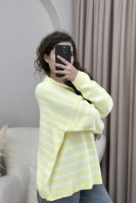 POLO NECK STRIPED SIMPLE WOMEN SWEATER YELLOW/E VERDHE - 4