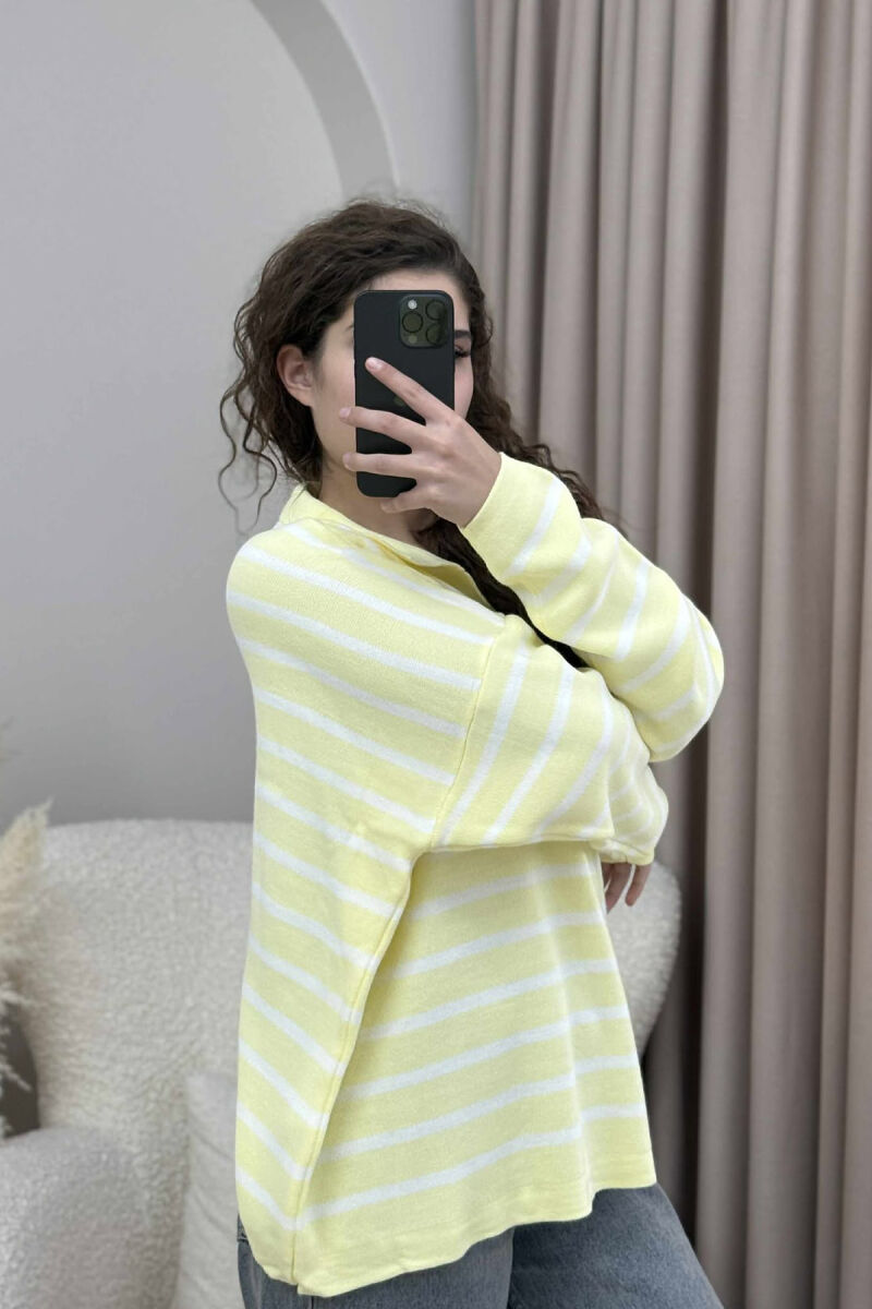 POLO NECK STRIPED SIMPLE WOMEN SWEATER YELLOW/E VERDHE - 4