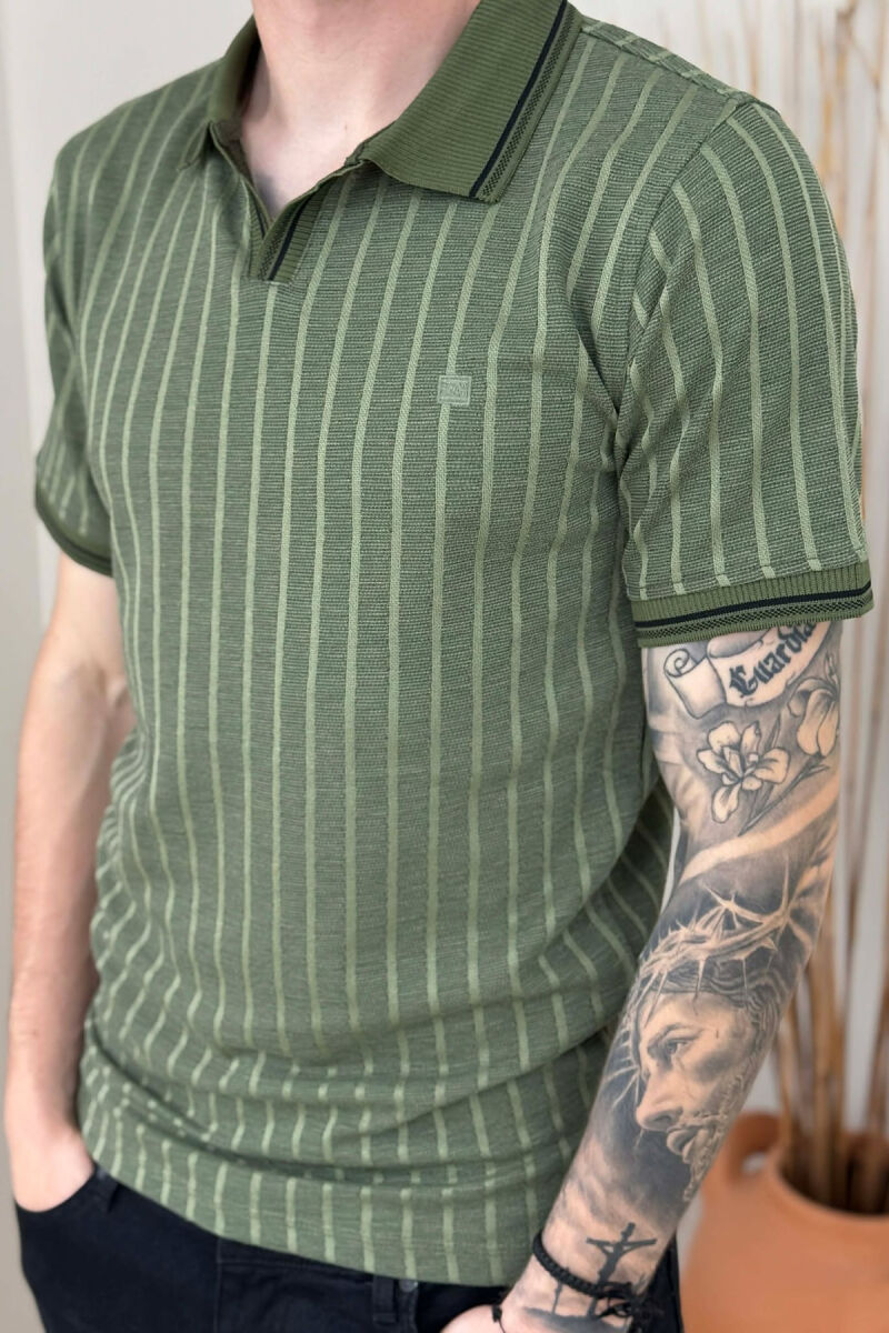 POLO NECK STRIPES MEN T-SHIRT GREEN/JESHILE - 4
