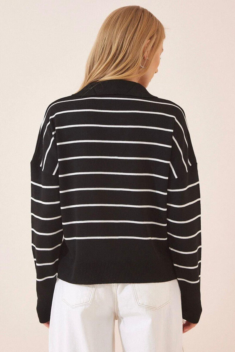 POLO NECK STRIPES WOMEN SWEATER BLACK/ E ZEZE - 2