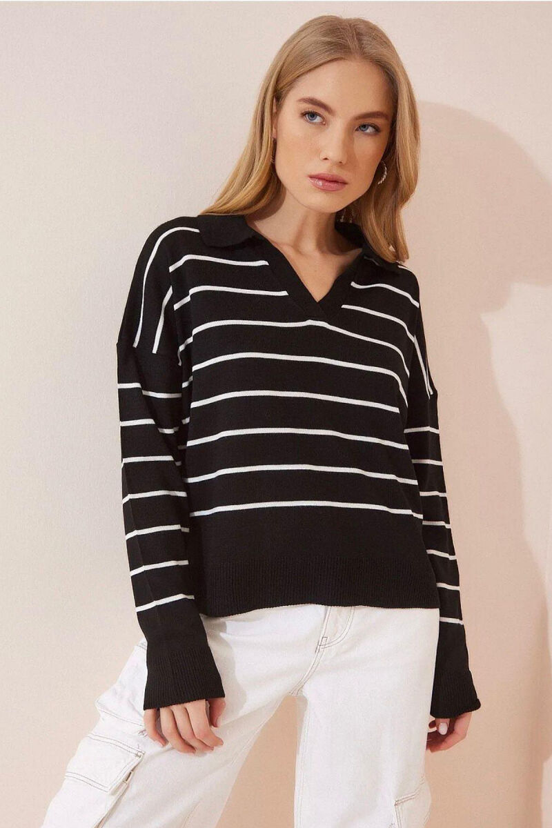 POLO NECK STRIPES WOMEN SWEATER BLACK/ E ZEZE - 3