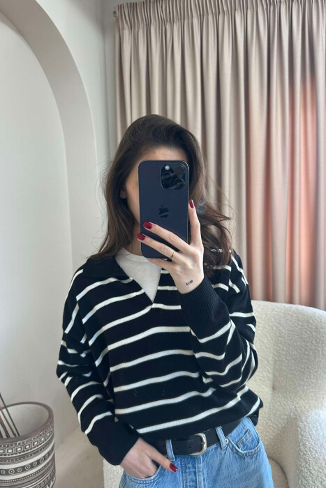 POLO NECK STRIPES WOMEN SWEATER BLACK/ E ZEZE - 2