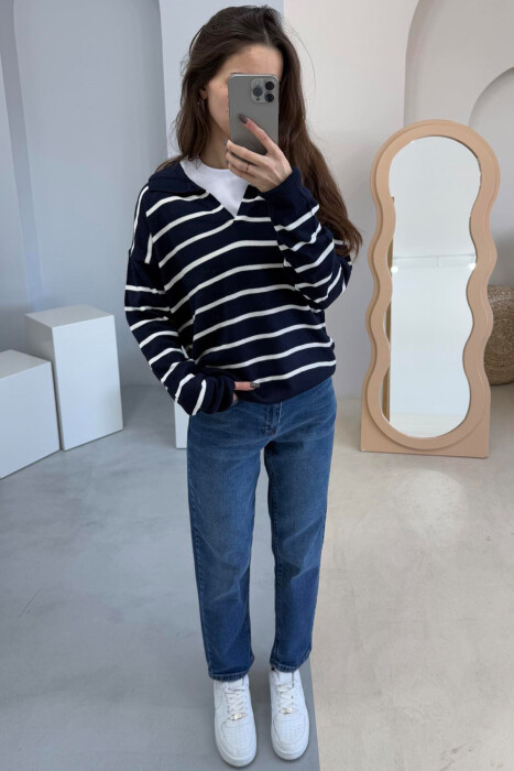 POLO NECK STRIPES WOMEN SWEATER BLUE/BLU 