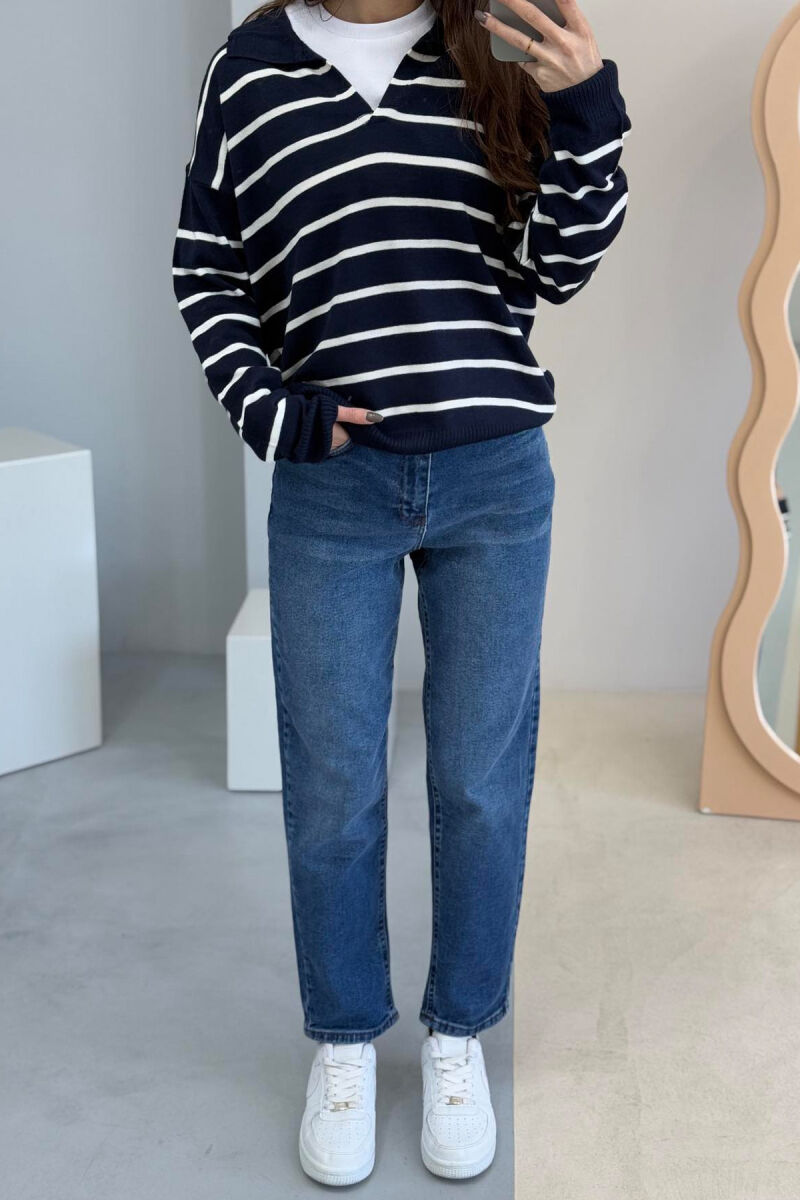 POLO NECK STRIPES WOMEN SWEATER BLUE/BLU - 2