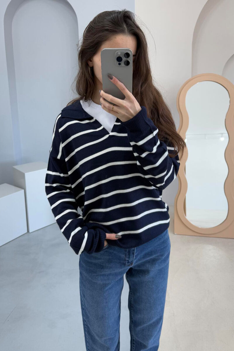 POLO NECK STRIPES WOMEN SWEATER BLUE/BLU - 4