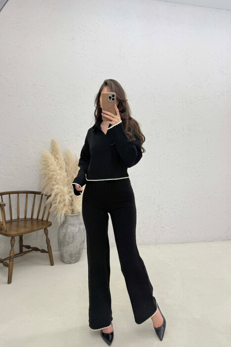 POLO NECK SWEATER+ TROUSERS WOMEN SET BLACK/ E ZEZE - 2