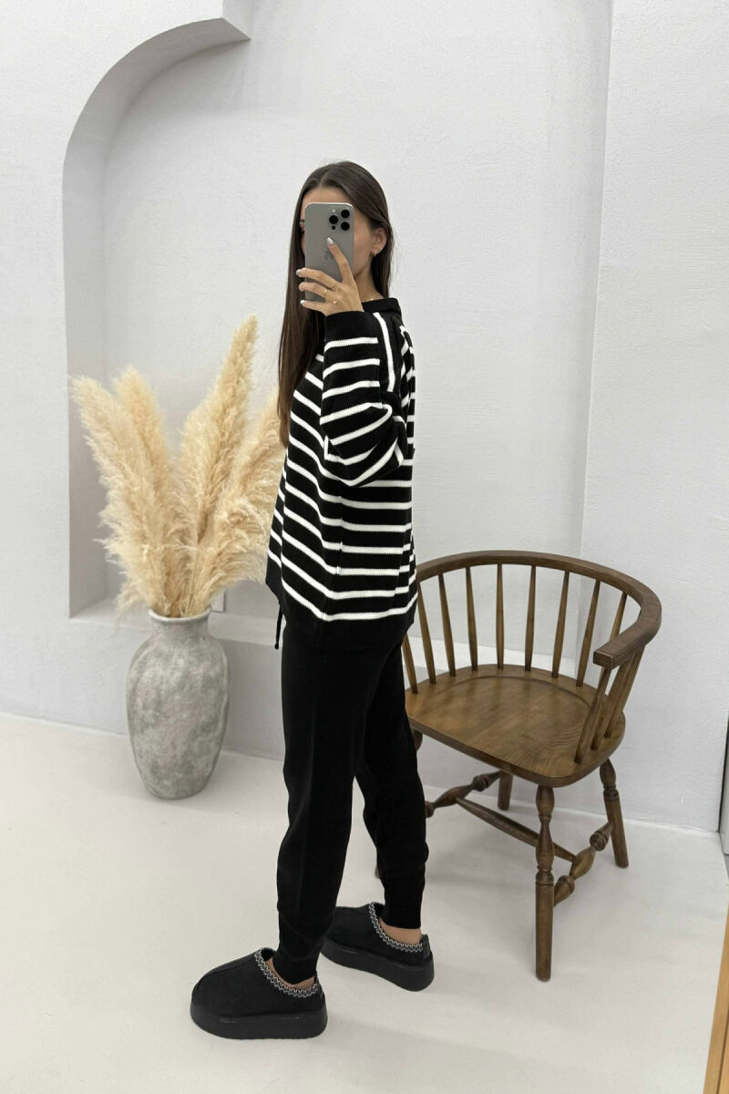POLO NECK SWEATER+TROUSERS KNIT WOMEN SET BLACK-WHITE/ZEBA - 4