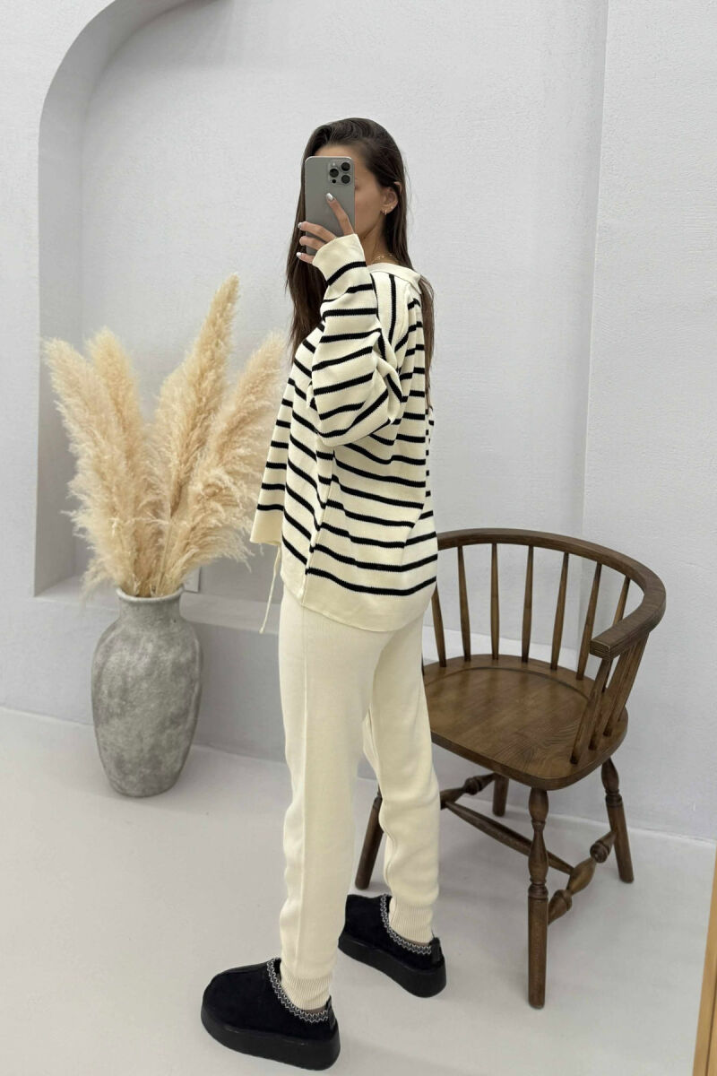 POLO NECK SWEATER+TROUSERS KNIT WOMEN SET CREAM+BLACK/KREM+ZEZE - 4