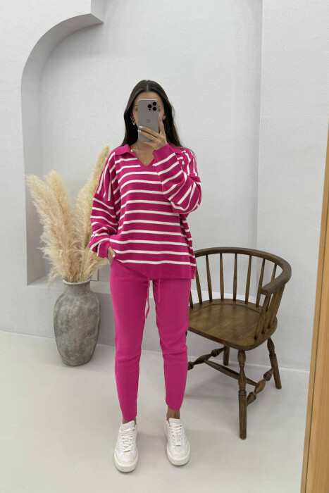 POLO NECK SWEATER+TROUSERS KNIT WOMEN SET FUCHSIA/CIKLAMI - 2
