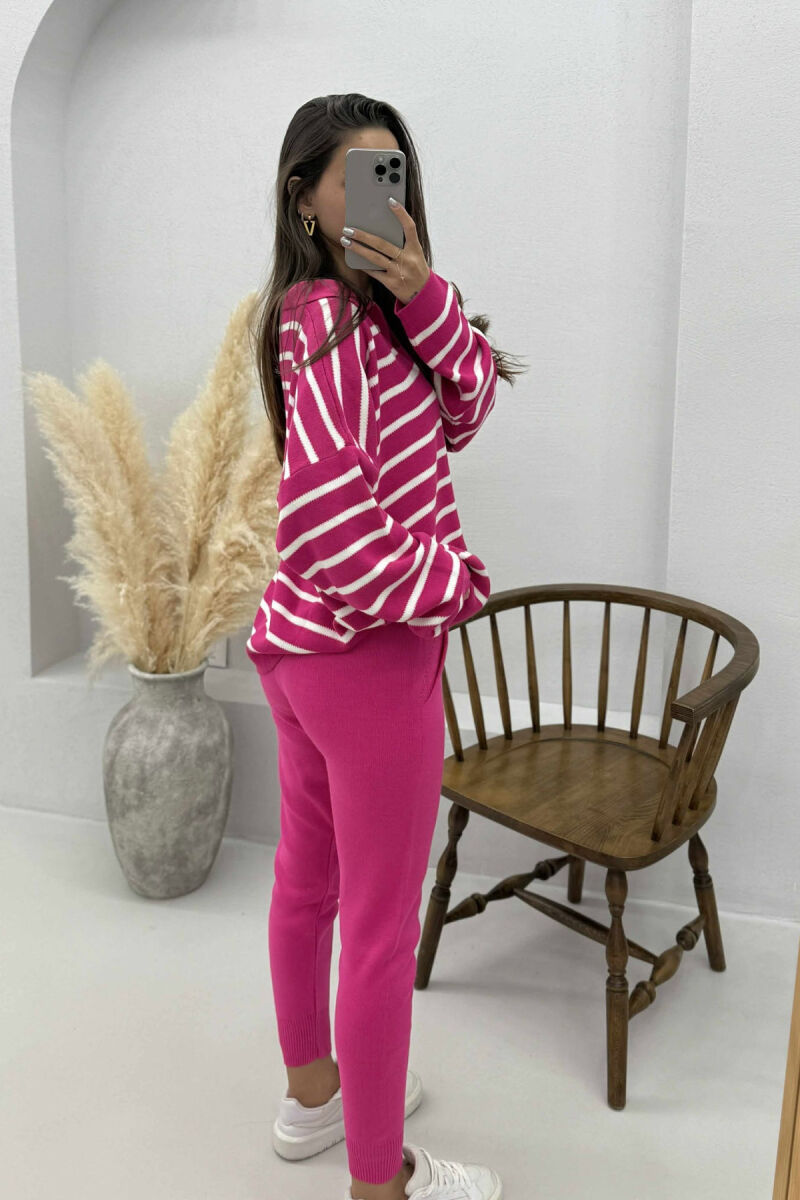 POLO NECK SWEATER+TROUSERS KNIT WOMEN SET FUCHSIA/CIKLAMI - 3