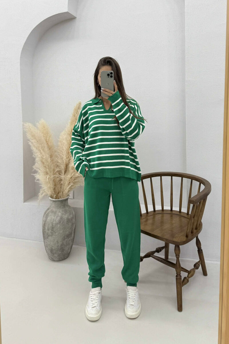POLO NECK SWEATER+TROUSERS KNIT WOMEN SET GREEN/JESHILE - 1