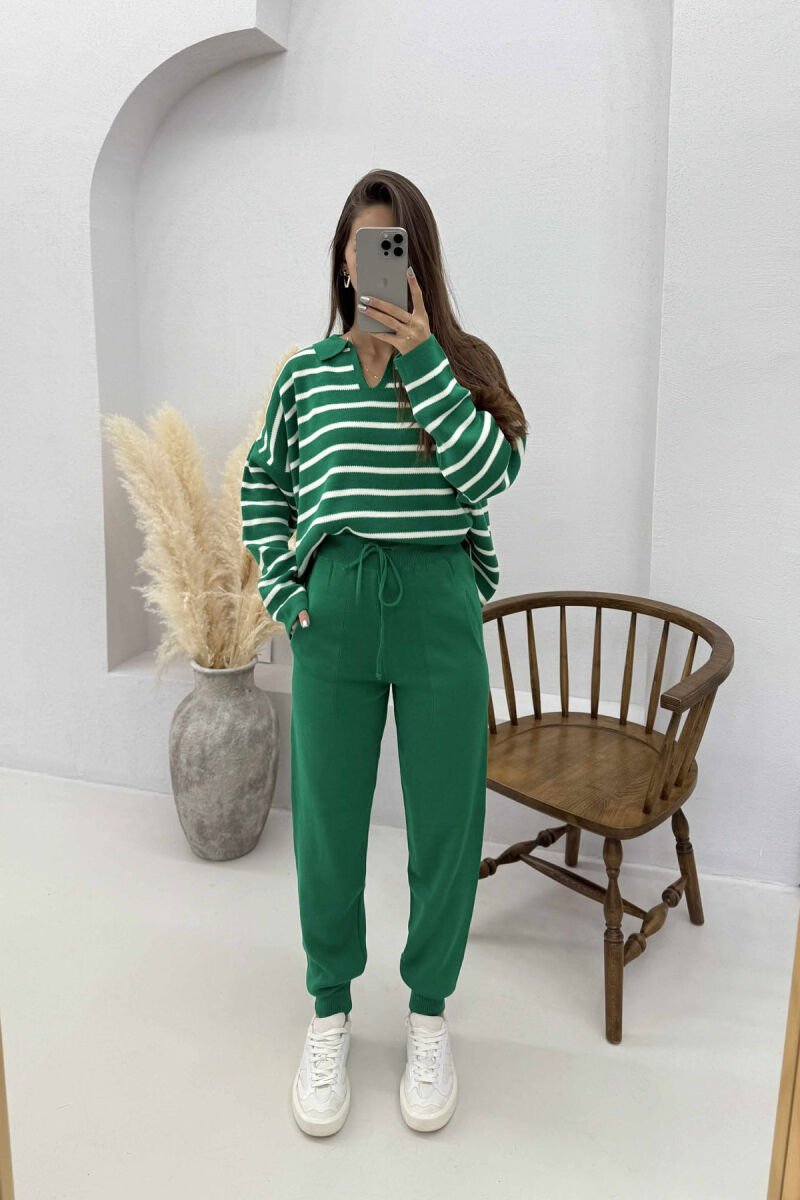 POLO NECK SWEATER+TROUSERS KNIT WOMEN SET GREEN/JESHILE - 3