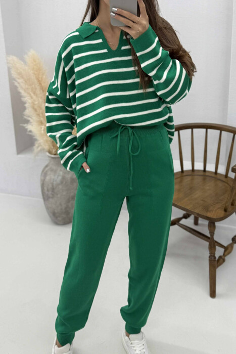 POLO NECK SWEATER+TROUSERS KNIT WOMEN SET GREEN/JESHILE - 5