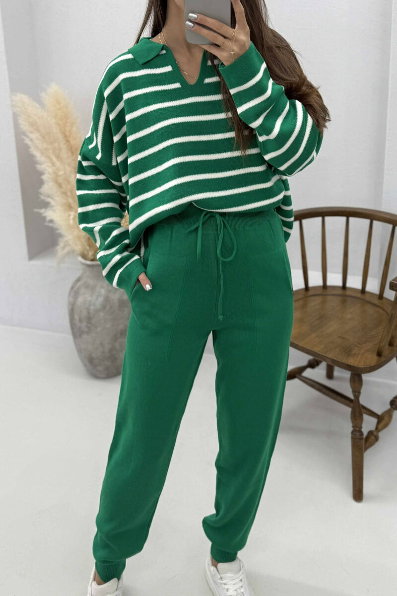POLO NECK SWEATER+TROUSERS KNIT WOMEN SET GREEN/JESHILE - 5
