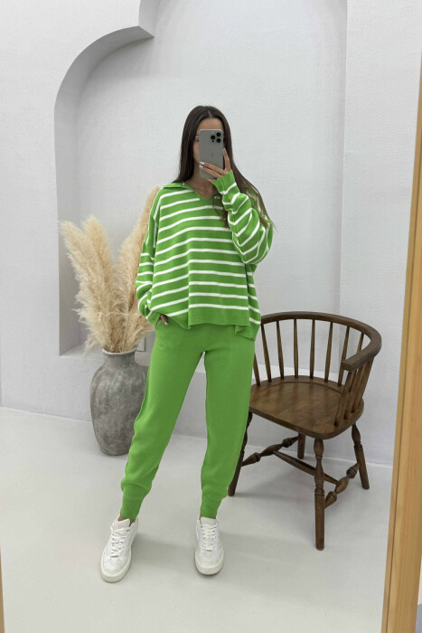 POLO NECK SWEATER+TROUSERS KNIT WOMEN SET LIGHT GREEN/JEZB - 3