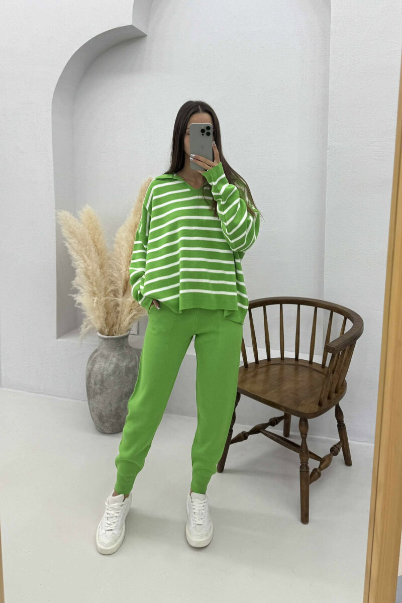 POLO NECK SWEATER+TROUSERS KNIT WOMEN SET LIGHT GREEN/JEZB - 3