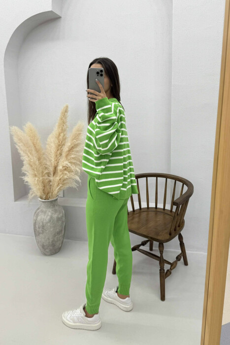 POLO NECK SWEATER+TROUSERS KNIT WOMEN SET LIGHT GREEN/JEZB - 4