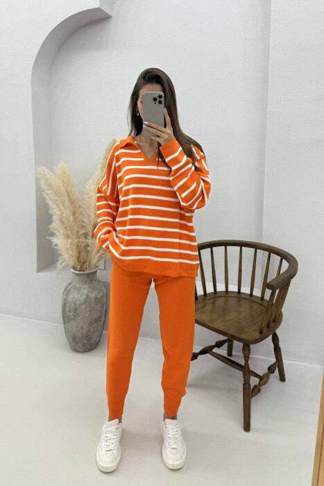 POLO NECK SWEATER+TROUSERS KNIT WOMEN SET ORANGE/PORTOKALLI - 2