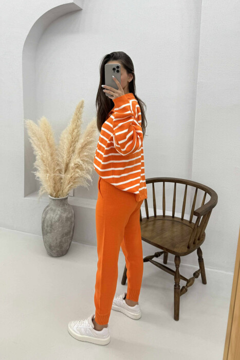 POLO NECK SWEATER+TROUSERS KNIT WOMEN SET ORANGE/PORTOKALLI - 3