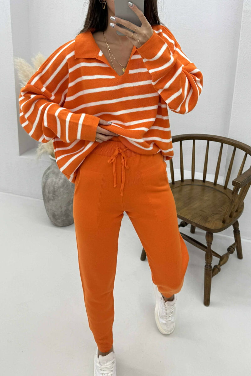POLO NECK SWEATER+TROUSERS KNIT WOMEN SET ORANGE/PORTOKALLI - 4