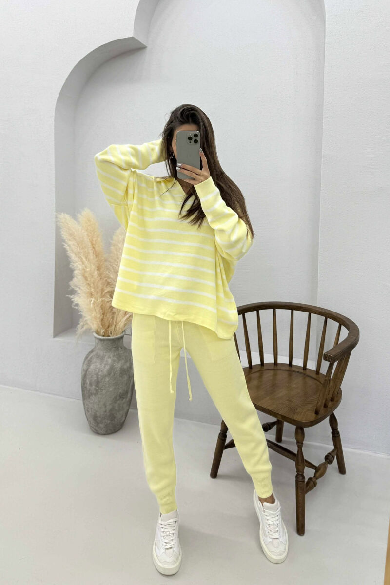 POLO NECK SWEATER+TROUSERS KNIT WOMEN SET YELLOW/E VERDHE - 2