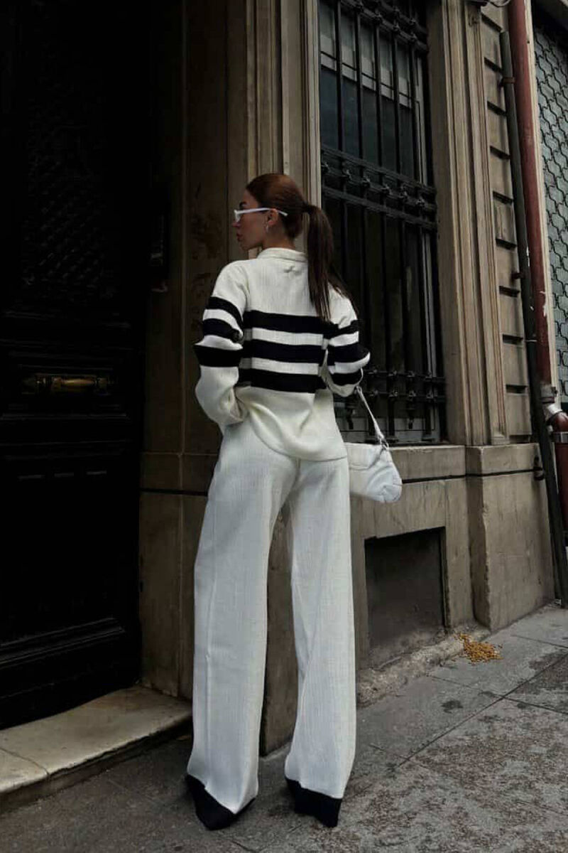 POLO NECK SWEATER+TROUSERS WOMEN SET WHITE-BLACK/BAZE - 5