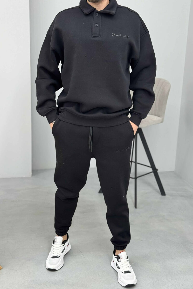 POLO NECK SWEATSHIRT+JOGGERS FLUFFY MEN SET BLACK/ E ZEZE
