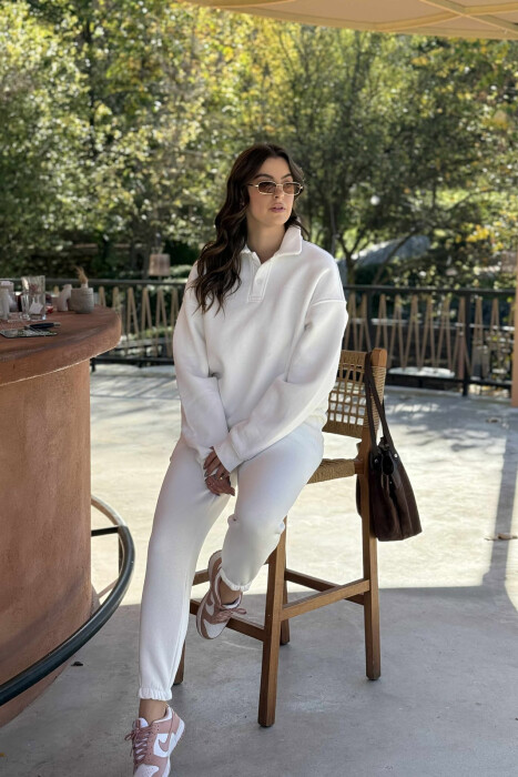 POLO NECK SWEATSHIRT+JOGGERS FLUFFY WOMEN SET WHITE-E BARDHE - 7