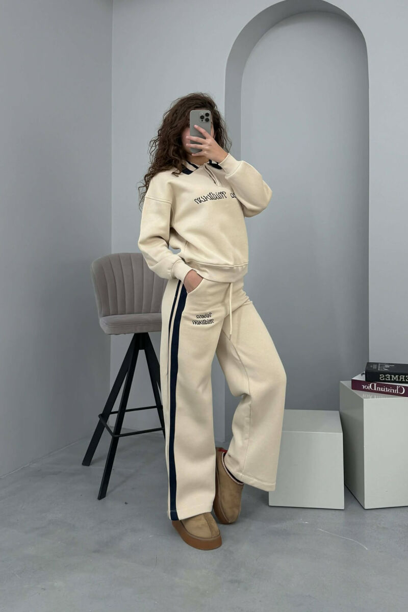POLO NECK SWEATSHIRT+SWEATPANTS FLUFFY WOMEN SET BEIGE/BEZHE - 1