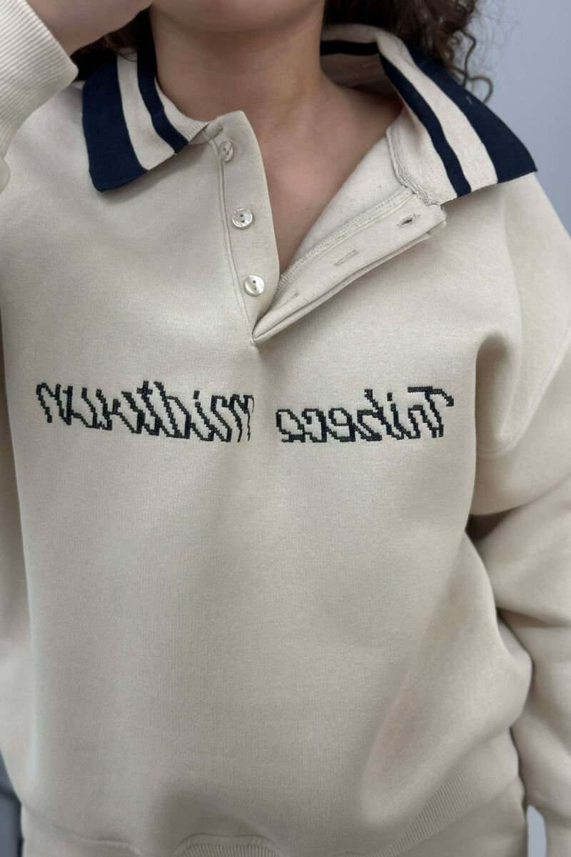 POLO NECK SWEATSHIRT+SWEATPANTS FLUFFY WOMEN SET BEIGE/BEZHE - 2