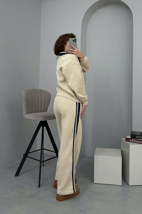 POLO NECK SWEATSHIRT+SWEATPANTS FLUFFY WOMEN SET BEIGE/BEZHE - 3