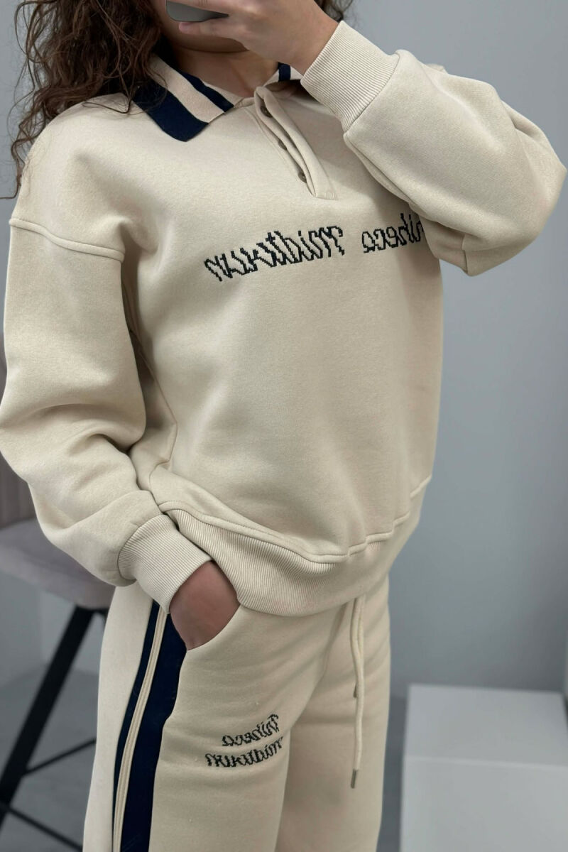 POLO NECK SWEATSHIRT+SWEATPANTS FLUFFY WOMEN SET BEIGE/BEZHE - 4