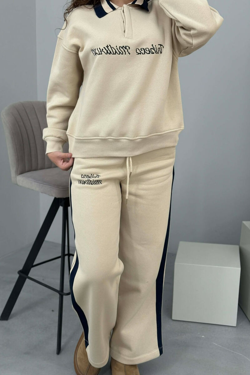 POLO NECK SWEATSHIRT+SWEATPANTS FLUFFY WOMEN SET BEIGE/BEZHE - 5