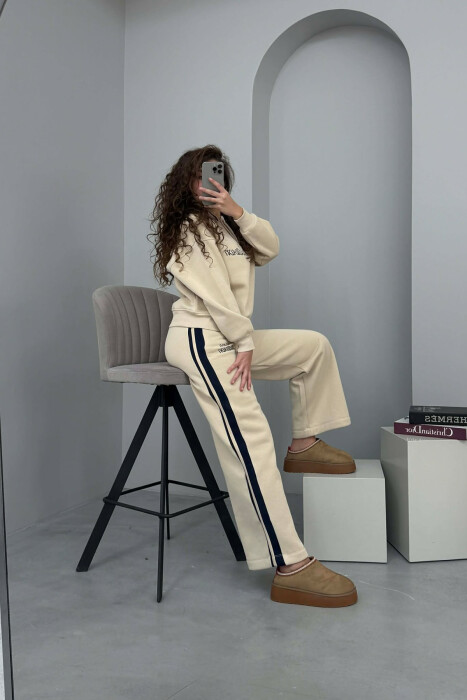 POLO NECK SWEATSHIRT+SWEATPANTS FLUFFY WOMEN SET BEIGE/BEZHE - 6