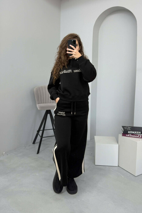 POLO NECK SWEATSHIRT+SWEATPANTS FLUFFY WOMEN SET BLACK/ E ZEZE - 1