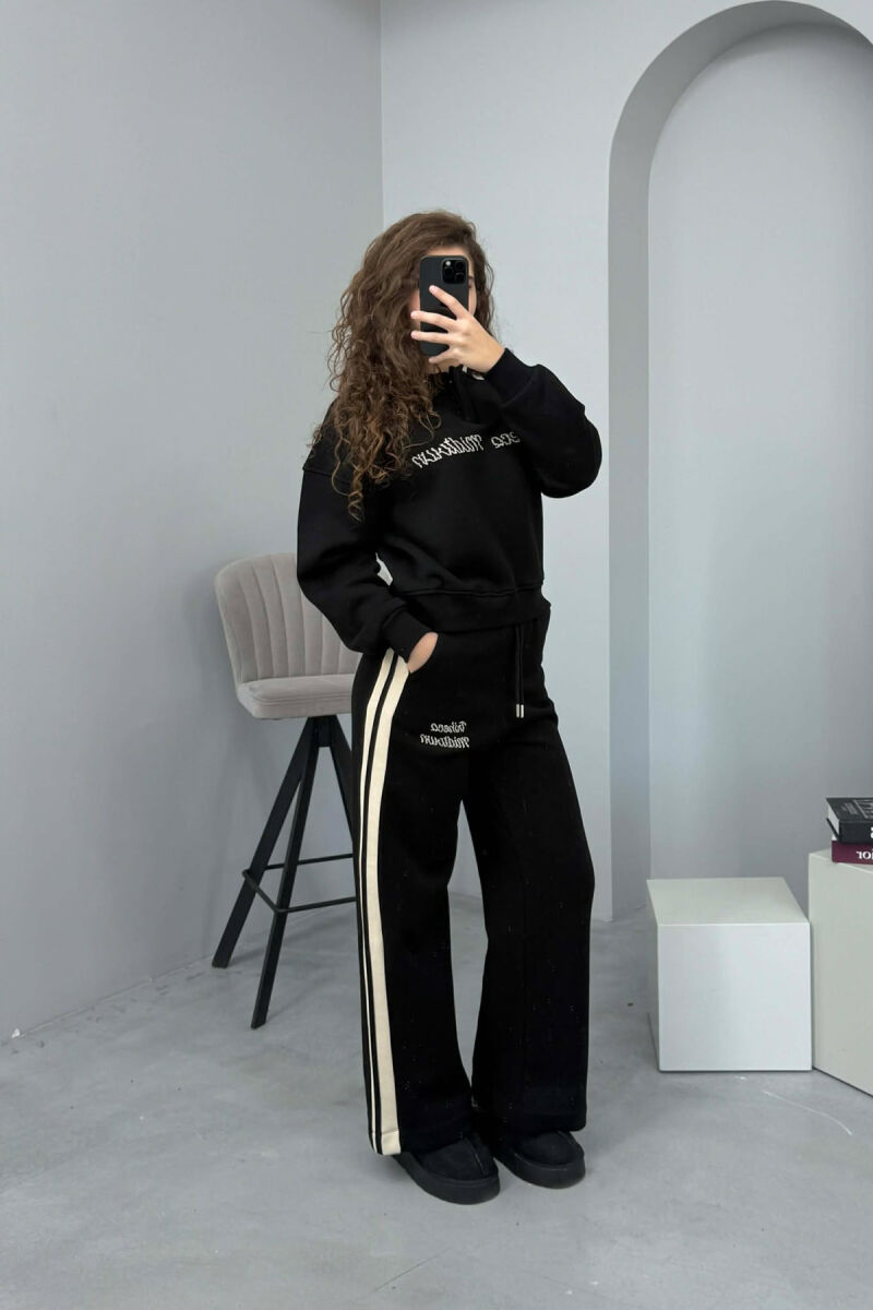 POLO NECK SWEATSHIRT+SWEATPANTS FLUFFY WOMEN SET BLACK/ E ZEZE - 2