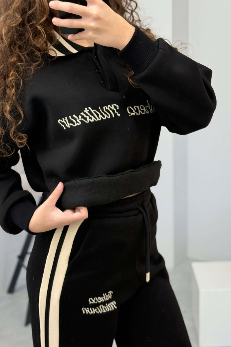 POLO NECK SWEATSHIRT+SWEATPANTS FLUFFY WOMEN SET BLACK/ E ZEZE - 4