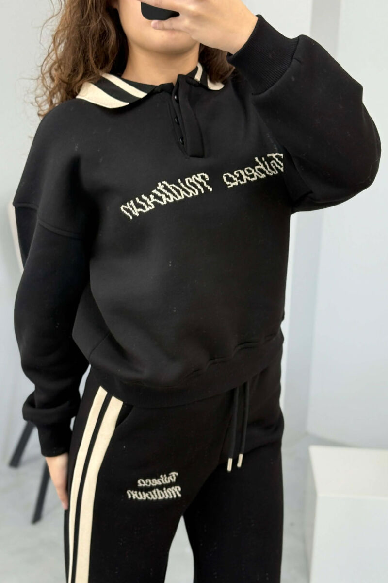 POLO NECK SWEATSHIRT+SWEATPANTS FLUFFY WOMEN SET BLACK/ E ZEZE - 5