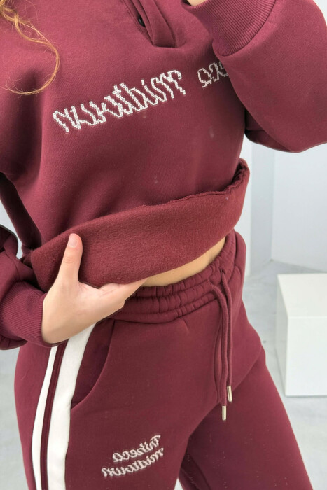 POLO NECK SWEATSHIRT+SWEATPANTS FLUFFY WOMEN SET BURGUNDY/VISHNJE - 3