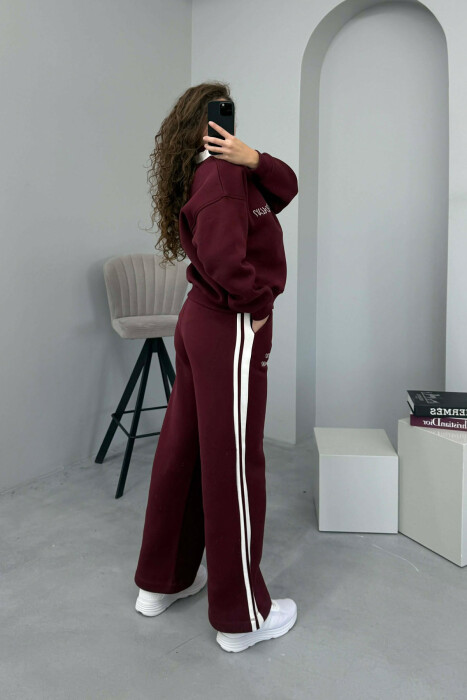 POLO NECK SWEATSHIRT+SWEATPANTS FLUFFY WOMEN SET BURGUNDY/VISHNJE - 4