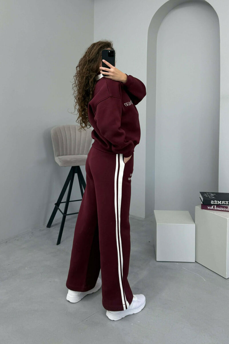 POLO NECK SWEATSHIRT+SWEATPANTS FLUFFY WOMEN SET BURGUNDY/VISHNJE - 4